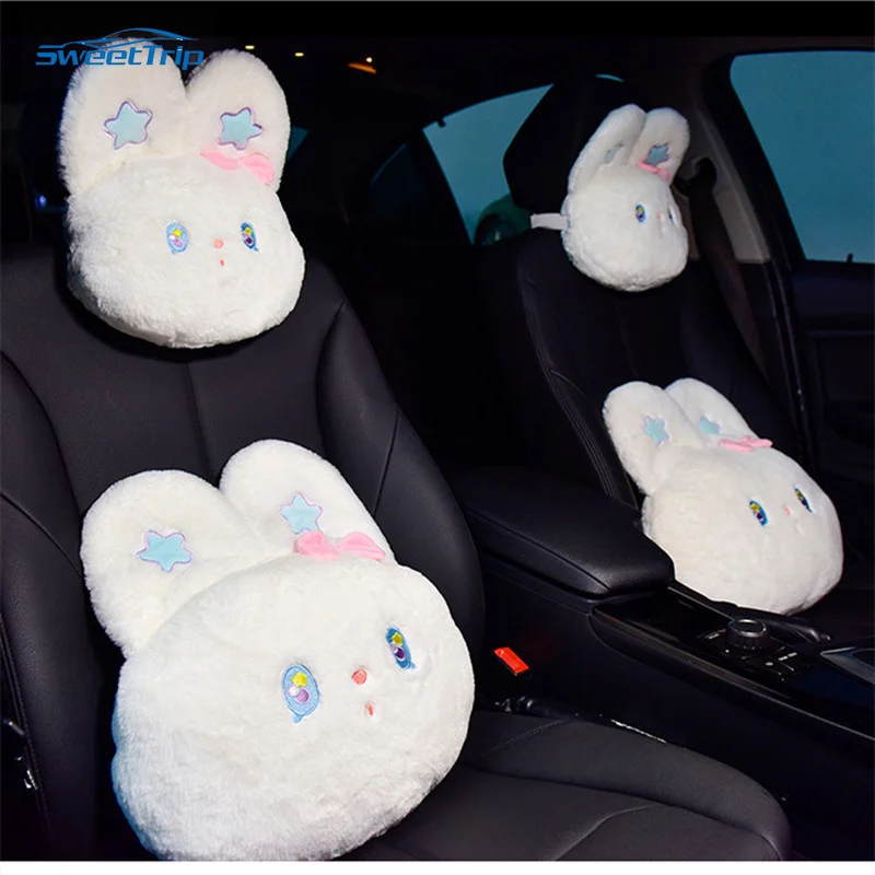 Rabbit Car Neck Pillow Accessory Automobile Waist Bolster Accessories Vehicle Mounted Bolster Cute Headrest Car Support Pad