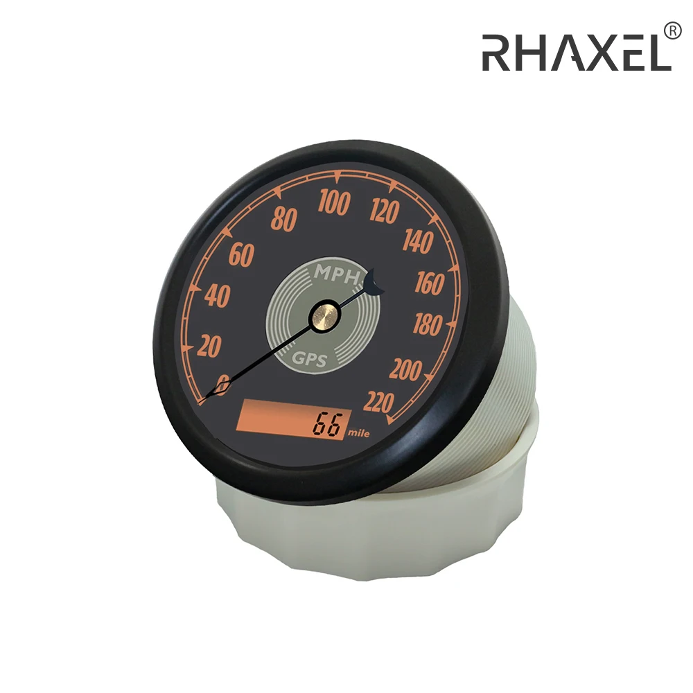 RHAXEL 85mm 160 200 220 km/h MPH GPS Speedometer with Red Yellow Backlight 12V 24V with Total Mileage Adjustable