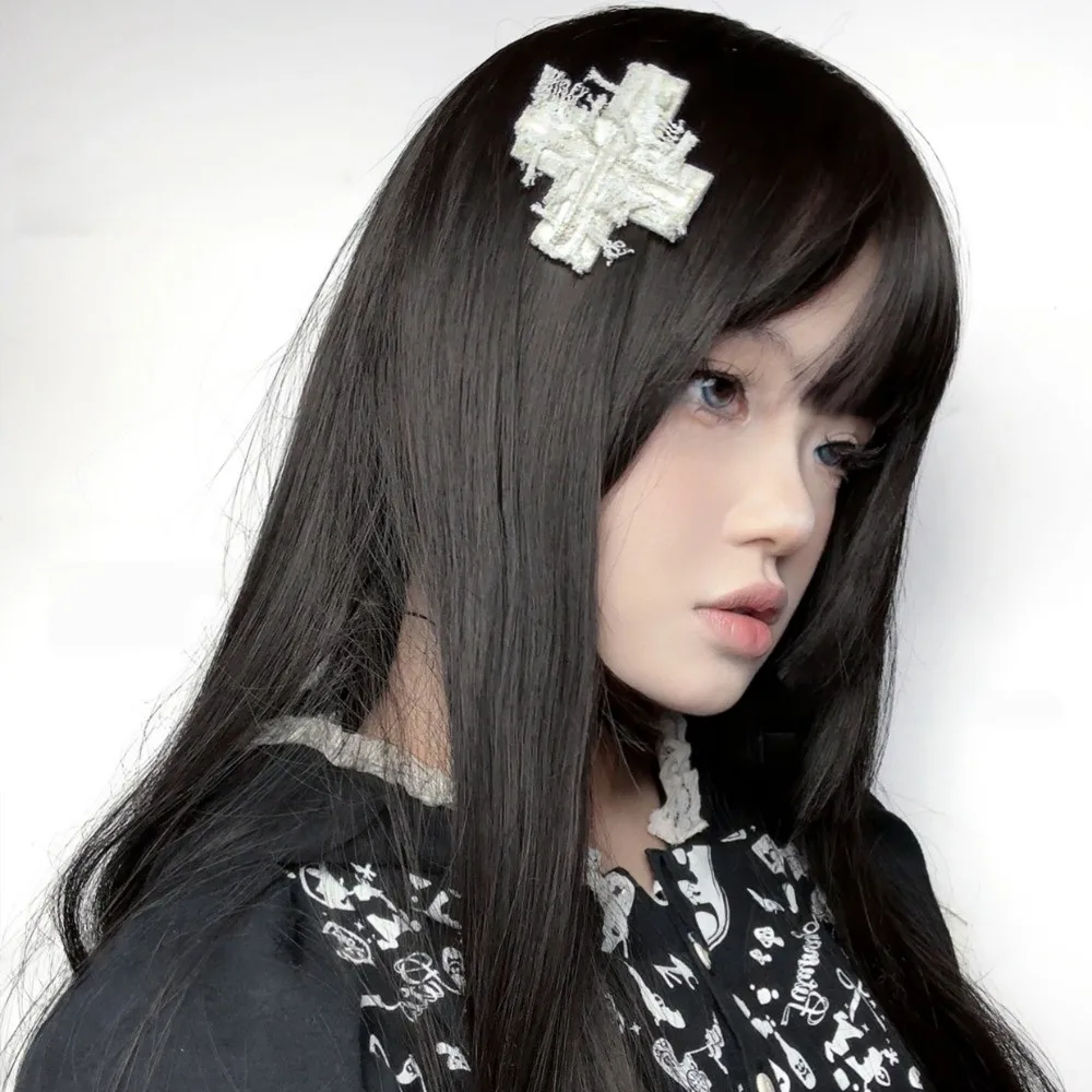 

Niche Y2K Distressed Look Cross Hair Clip Subculture Chains Lace Crosses Hair Clip Lolita Heart Punk Gothic Hairpin Halloween