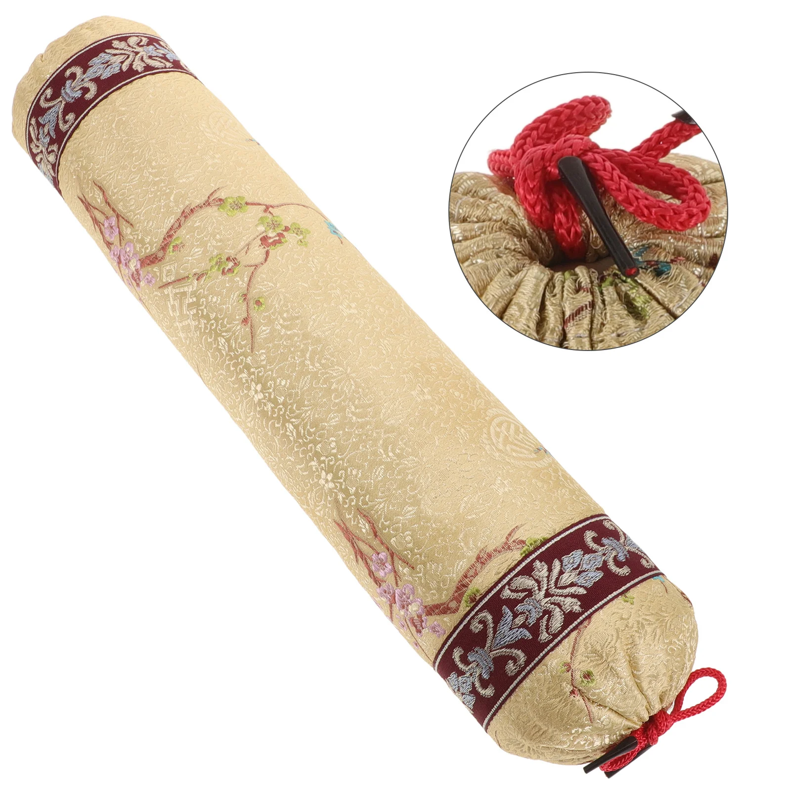 

Chinese Neck Embroidered Lumbar Support Classic Decorative Bolster Soft Fabric Breathable Buckwheat Filling Wood Furniture