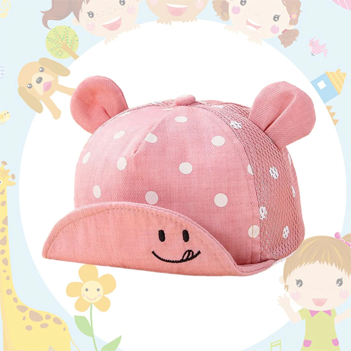 

Детская бейсбольная шляпа с регулируемыми полями, дышащая сетчатая шляпа в горошек с круглыми ушками и защитой от солнца для детей 6-30 месяцев