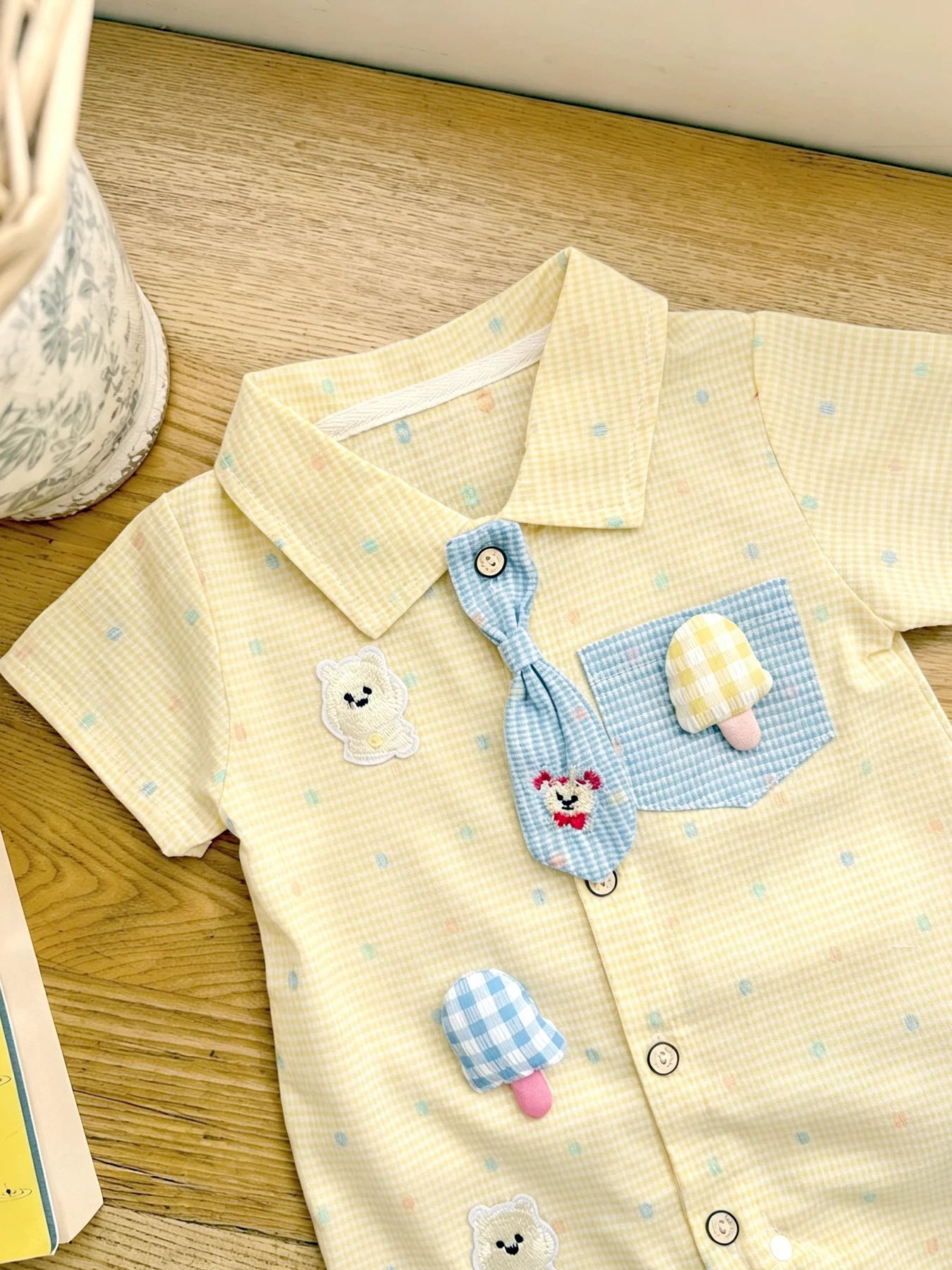 Niedliches, verziertes Einteiler-Kleid für Babymädchen, Frühling/Sommer, mit Kragen und Druckknöpfen, 0–12 Monate, für alltägliche Ausflüge – Detail 6