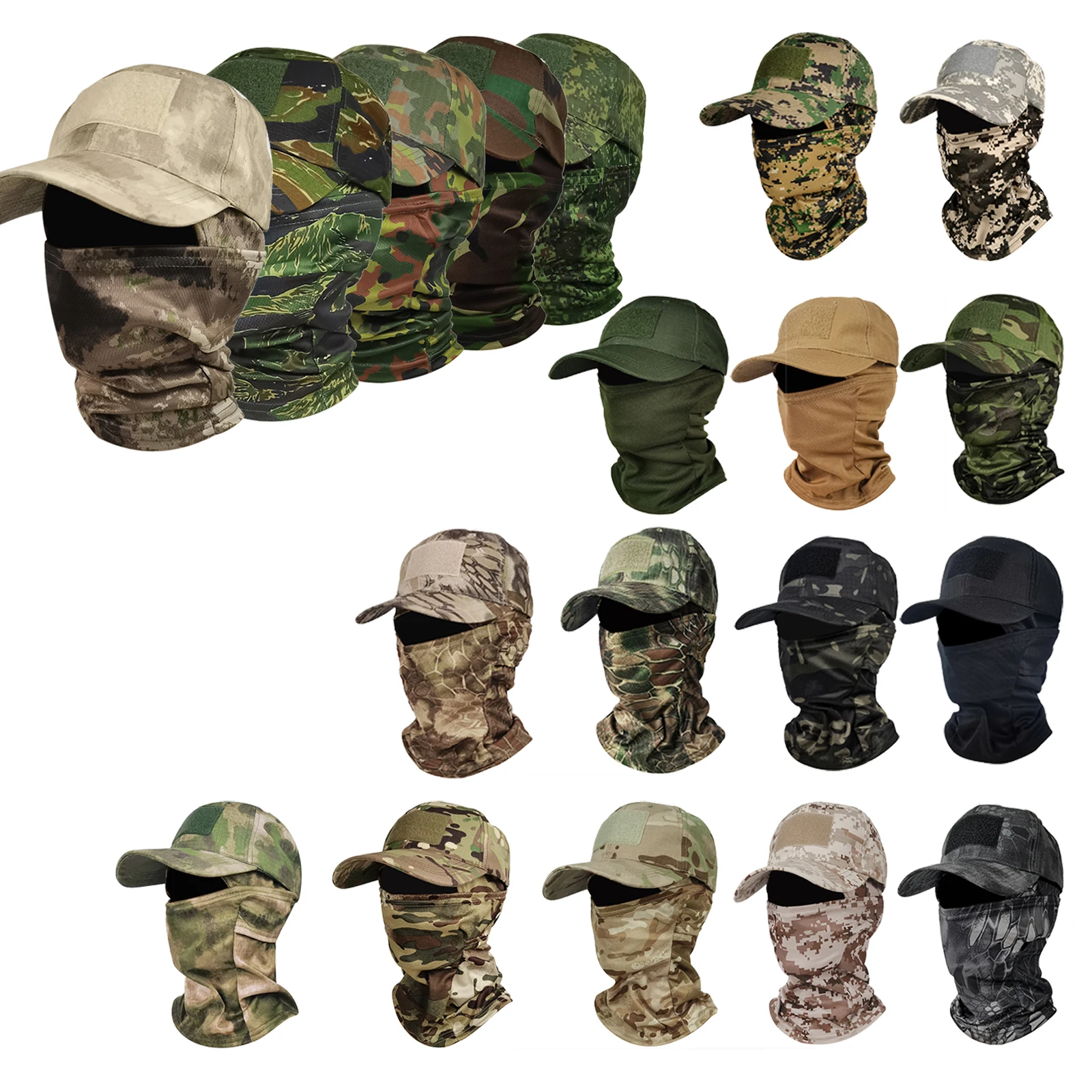 

Tactical Military Camouflage Baseball Cap & Dustproof Sun Mask Airsoft Paintball Equipment Accessories For Camping, Hunting, Etc