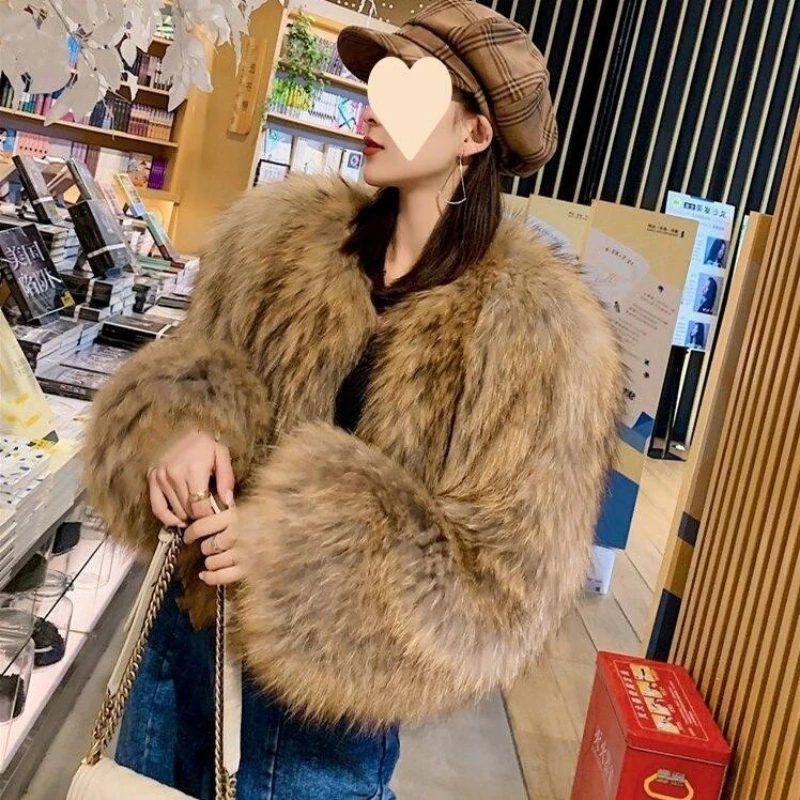 2023 Vrouwen Winter Faux Vossenbont Jas Korea Mode Elegante Warme Jassen Losse Buitenjas Lady Party Club Outfits Casual Wit Bruin