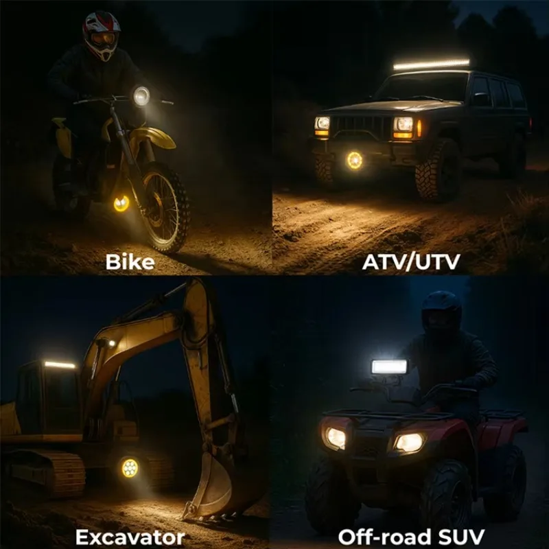 New Aluminium Motorcycle LED Headlight 3Eyes Mini Spotlight | Dual Color High/Low Beam Work Light 12V OEM/ODM Factory Supply