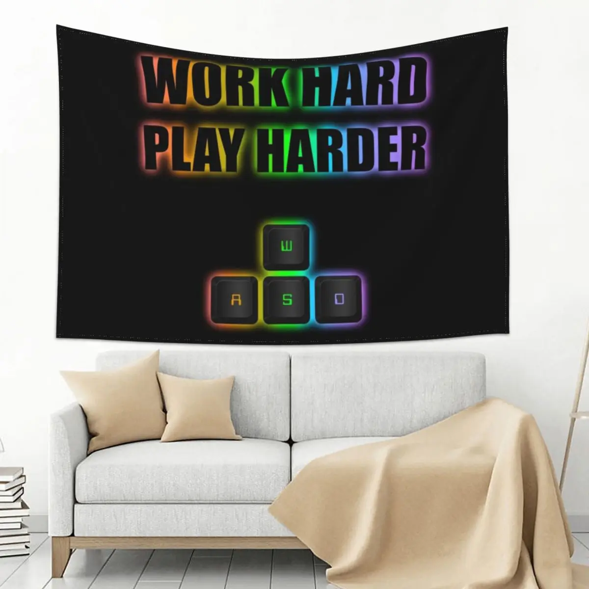 

Work hard PLAY harder WASD RGB Tapestry Decorative Paintings Room Decorations Room Ornaments Tapestry