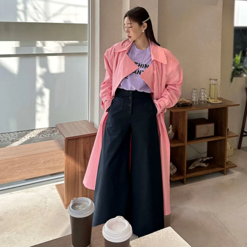 High Waist Single Button Decoration Slimming Drape Design Casual Pants with Pockets Spring 2026 Women's Fashion Cotton Blend