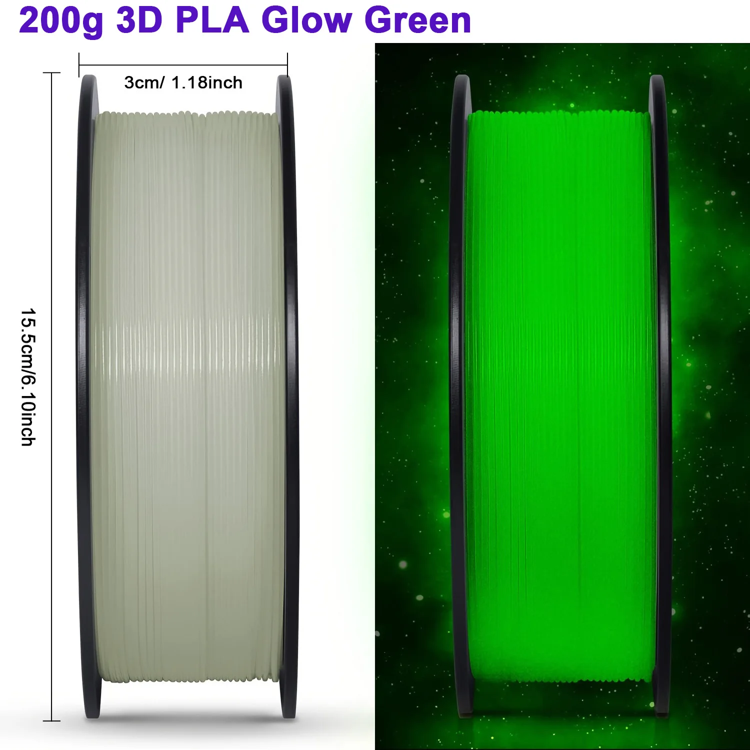 DIY Christmas Gift, 1.75mm PLA Luminous 3D Printer Filament, 200g(0.44L)Spool, Glow in the Dark, for Most FDM Printers gallery 2