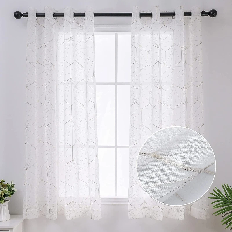 Foreign Trade Custom Size Embroidered Fabric Tulle Window Screen for Living Dining Room Bedroom Window Decor Modern Elegant