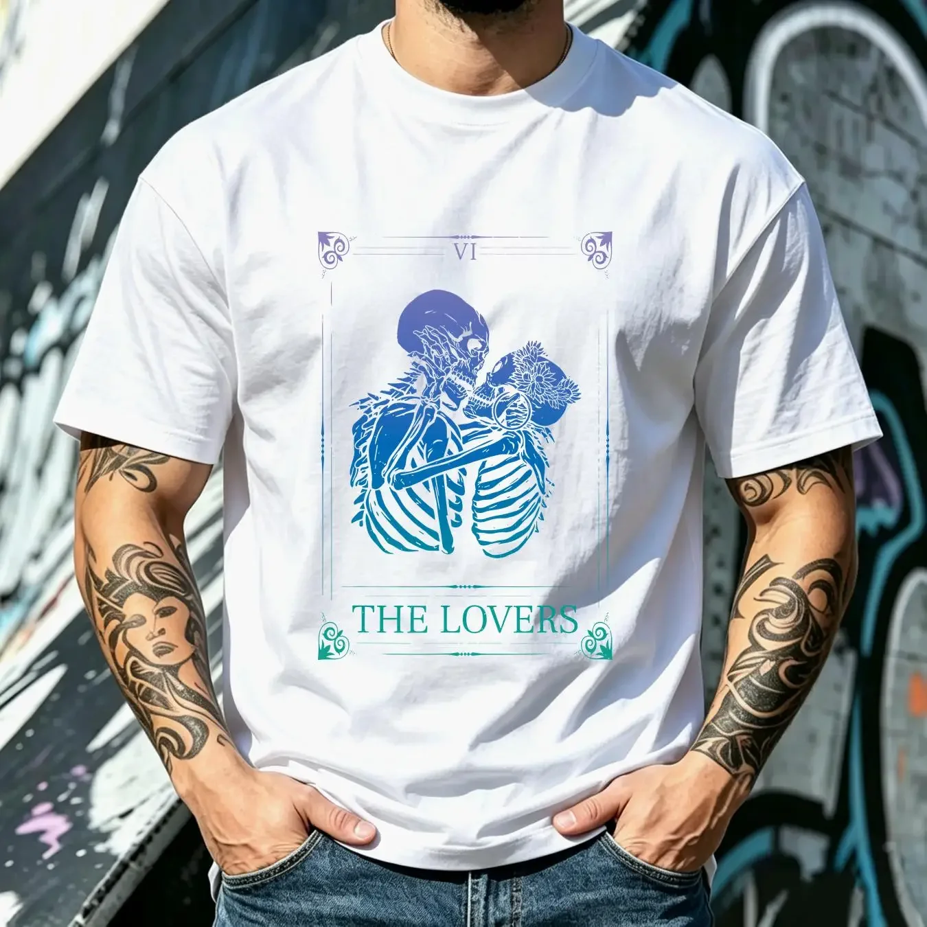 washed T Shirt The Lovers Retro Tarot Card Magic Occult Supernatural 42195 vintage Washed Slightly streetwear