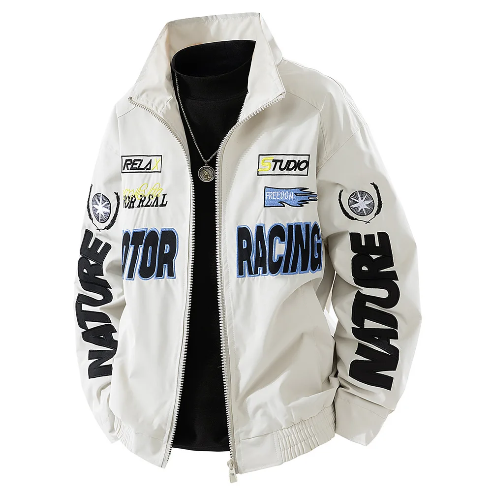

Мужская куртка-бомбер с вышивкой букв, американская уличная мотоциклетная летная куртка для мужчин и женщин, мужское пальто высокого качества на молнии