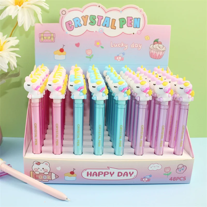 48pcs/lot Kawaii Unicorn Gel Pen Cute 0.5mm Black Ink Signature Pens Promotional Gift Office School Supplies