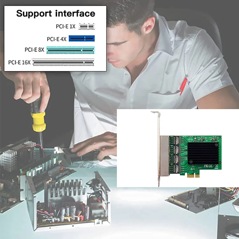 A003 PCIE Network Card PCI-E X1 4 Port Gigabit Ethernet Server Network Card Adapter for Love Fast Sea Spider ROS Soft Router