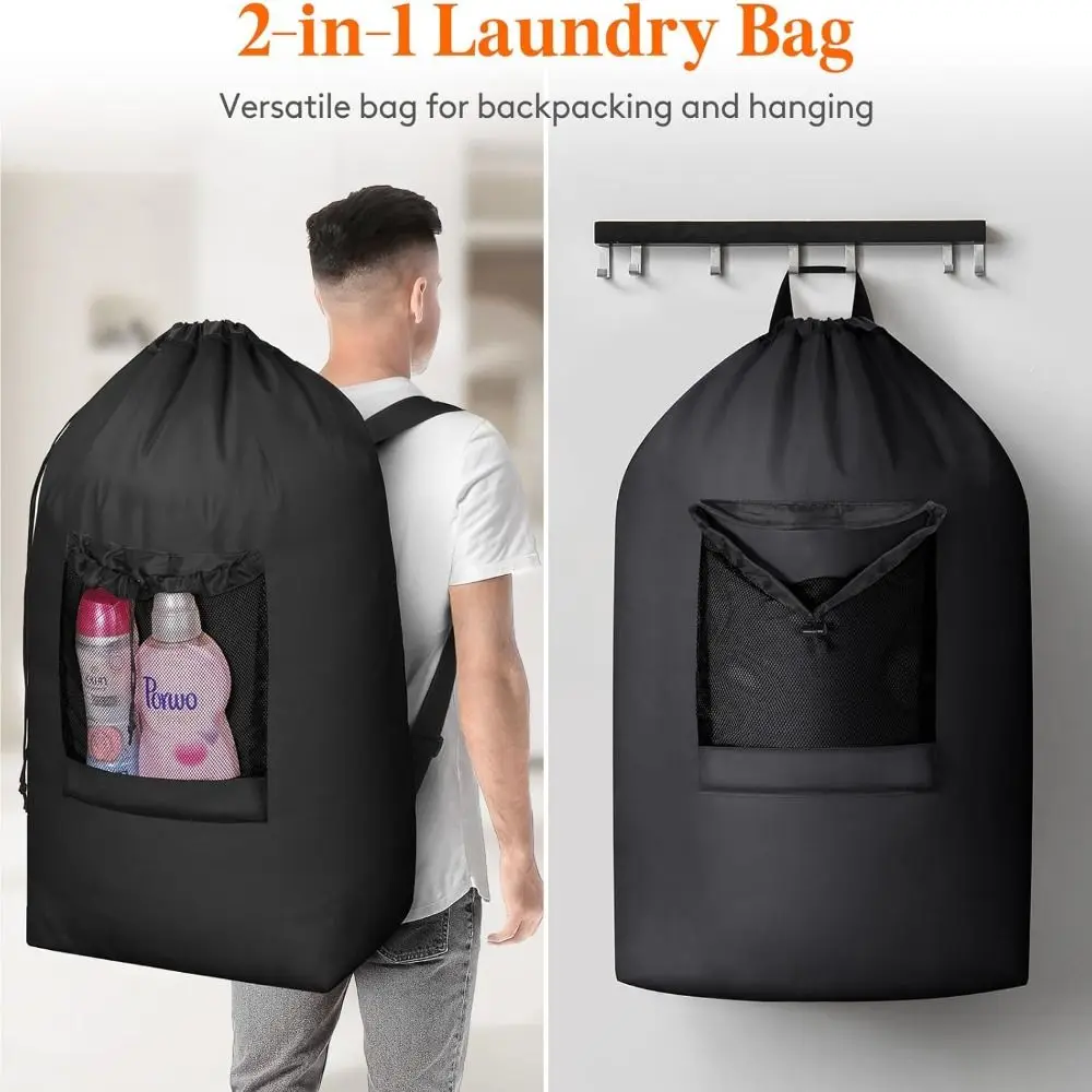 

120L Fashion with Shoulder Straps Laundry Bag Mesh Pocket Durable Extra Large Laundry Backpack Backpack for Dirty Clothes