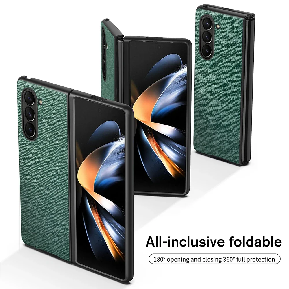 Luxury Cross Grain Pattern Leather Case for Samsung Galaxy Z Fold6 5 4 3 2 5G Hard PC Shockproof Coque Samung Z Fold 6 Z6