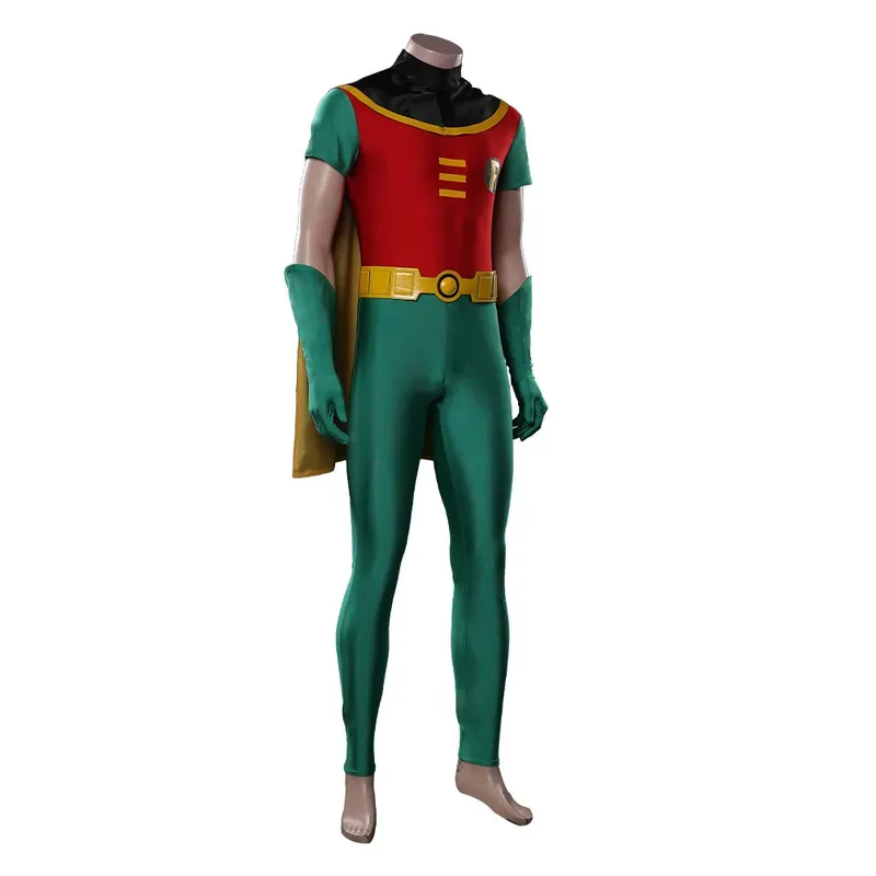 Robin Cosplay Jumpsuit Cloak Cartoon Young Titans Costume Roleplay Male Halloween Role Play Fancy Party Disguise Bodysuit Adult