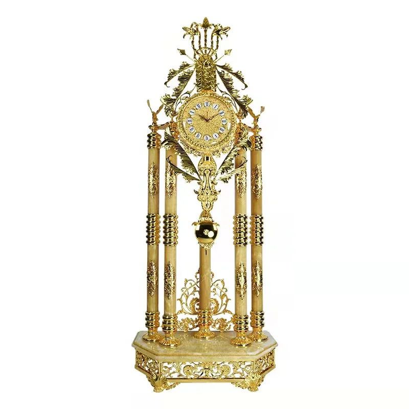 European-style gold floor clock, luxury villa jade floor clock, living room crystal floor clock