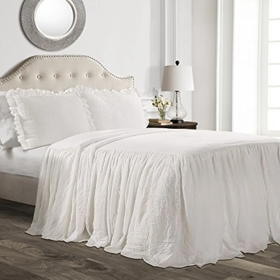 

Ruffle Skirt Bedspread Set for Queen Size 3Piece Luxurious Farmhouse Bedding with Elegant Ruffle Detail Timeless Style Soft Lig