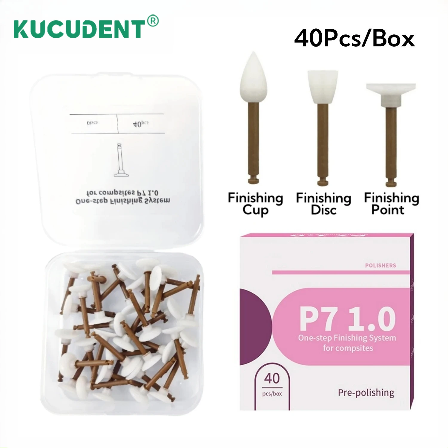 40Pcs Dental Polisher One-sertep Finishing System Composite Resin Polishing Finisher Points Cups Discs Type Dentistry Tools