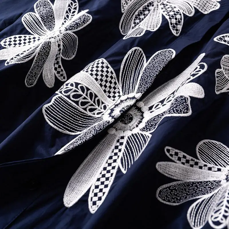 Korean Fashion Embroidery Solid Color Loose Shirt for Female Spring Casual Long Sleeve Single-breasted Blouse Women's Clothing