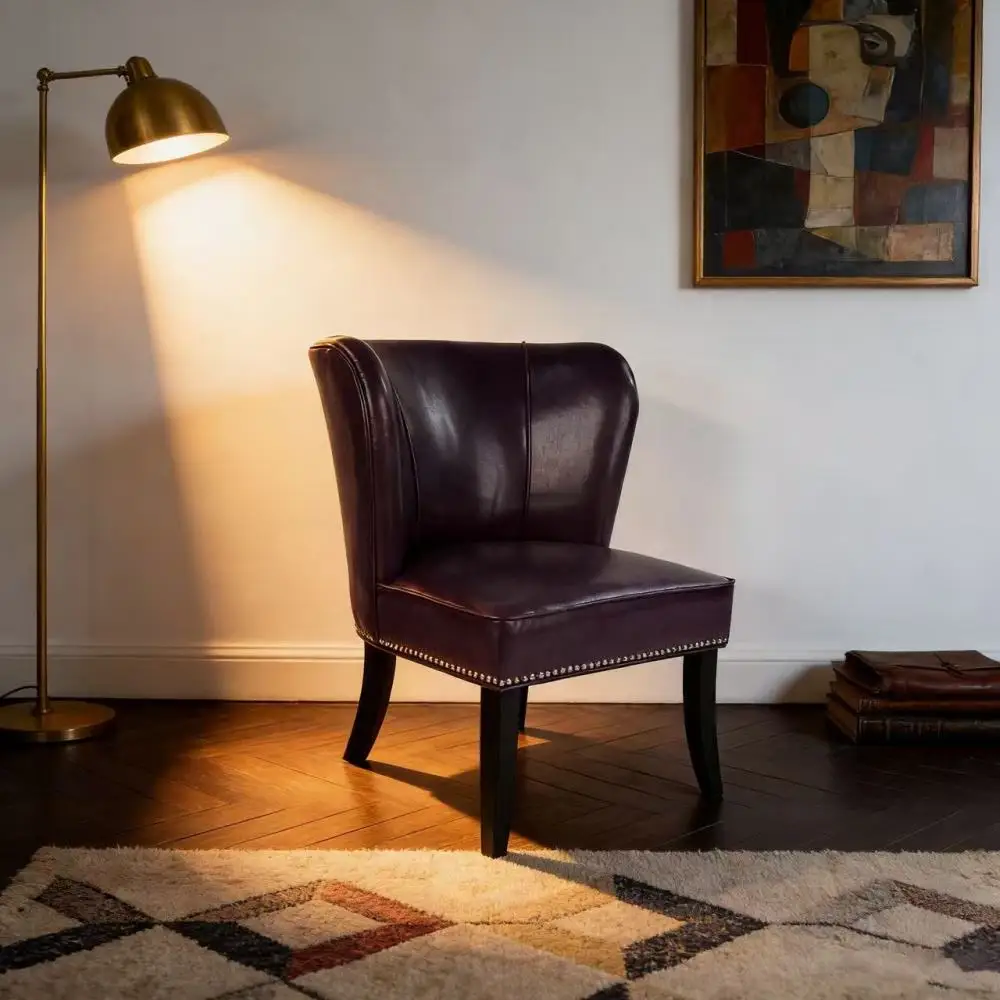 

25.6 "x27.2" x32.8 " PU Leather Accent Chair, Living Room Lounge Sofa Chair with Rivet Trim for Bedroom Home Reception (Purple)