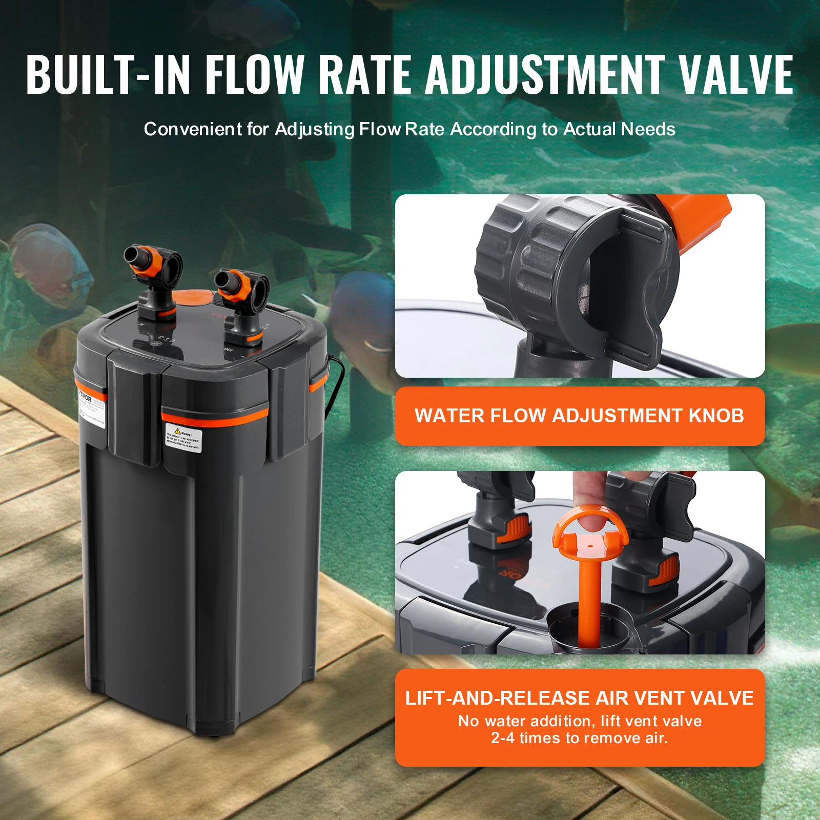 VEVOR Filtro per Acquario 264GPH, Filtro a Canister a 3 Stadi da 75 Galloni, Filtro per Acquario Interno con Protezione UV, Filtro Sommergibile con Funzioni Multiple per Acquari, 11W