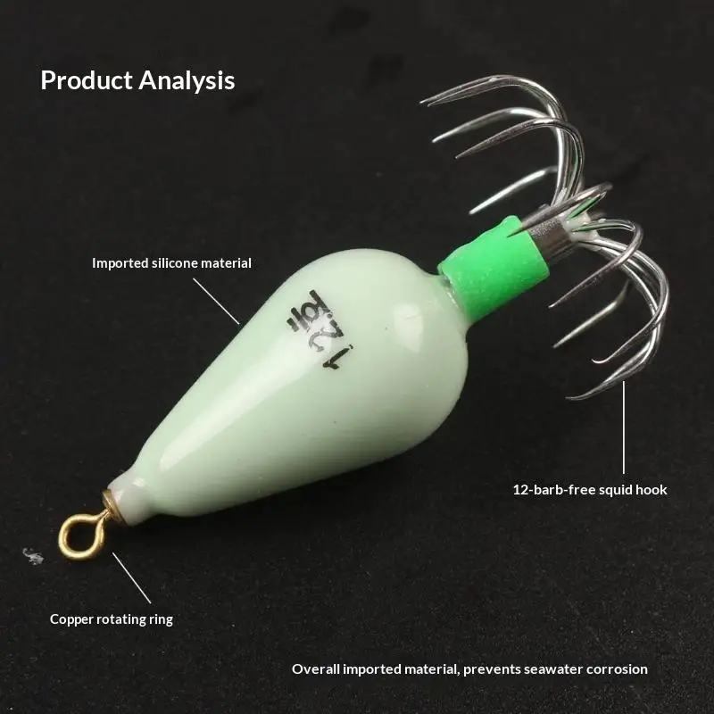 Glow In Dark Octopus Cuttlefish Squid Bait 1PC No.10/12/14/16 Soft Lure Saltwater Fishing Tackle Accessory