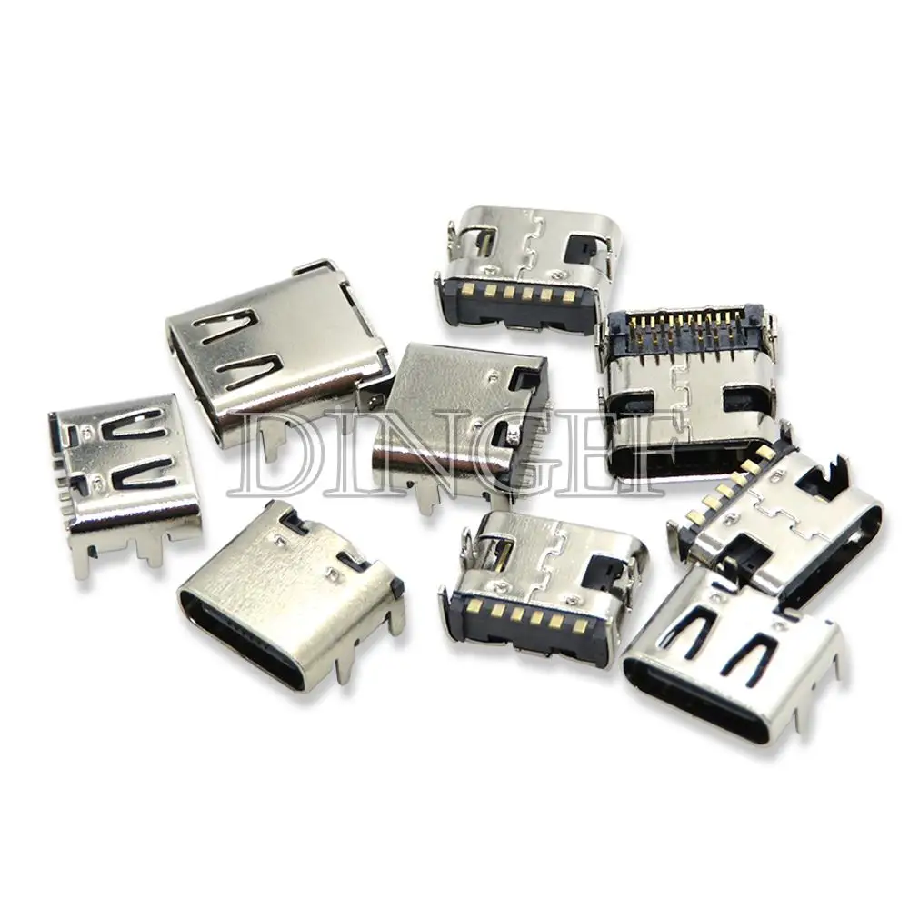 10PCS TYPE-C USB SMD Female Socket 6P 16P 24P HD transmission interface for Smartphones end Charging Plug Module dingef