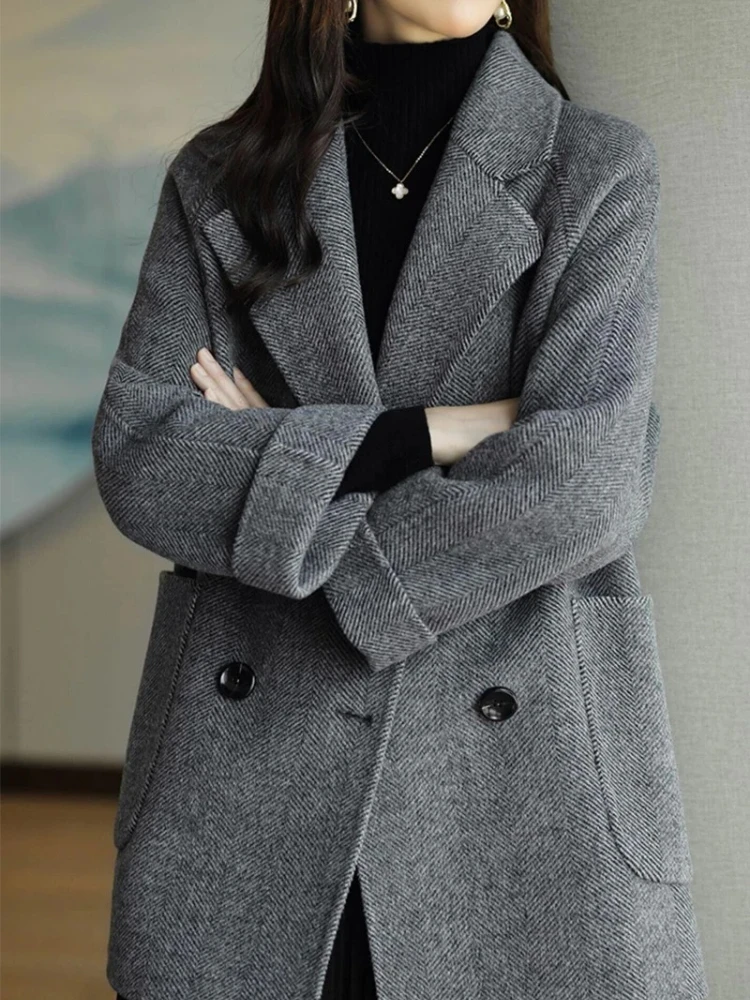 

Осень-зима, новое корейское модное женское свободное пальто больших размеров в западном стиле, повседневное пальто средней длины с хлопковой подкладкой, куртка