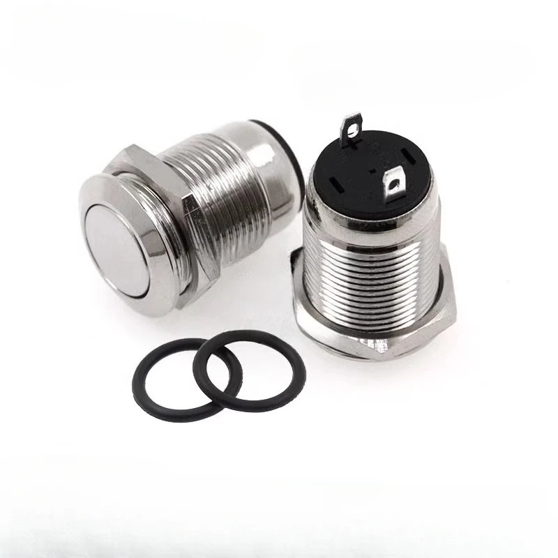 1pcs 12mm Waterproof Momentary Flat Round Stainless Steel Metal Push Button Switch Car Start Horn Speaker Bell Automatic Reset