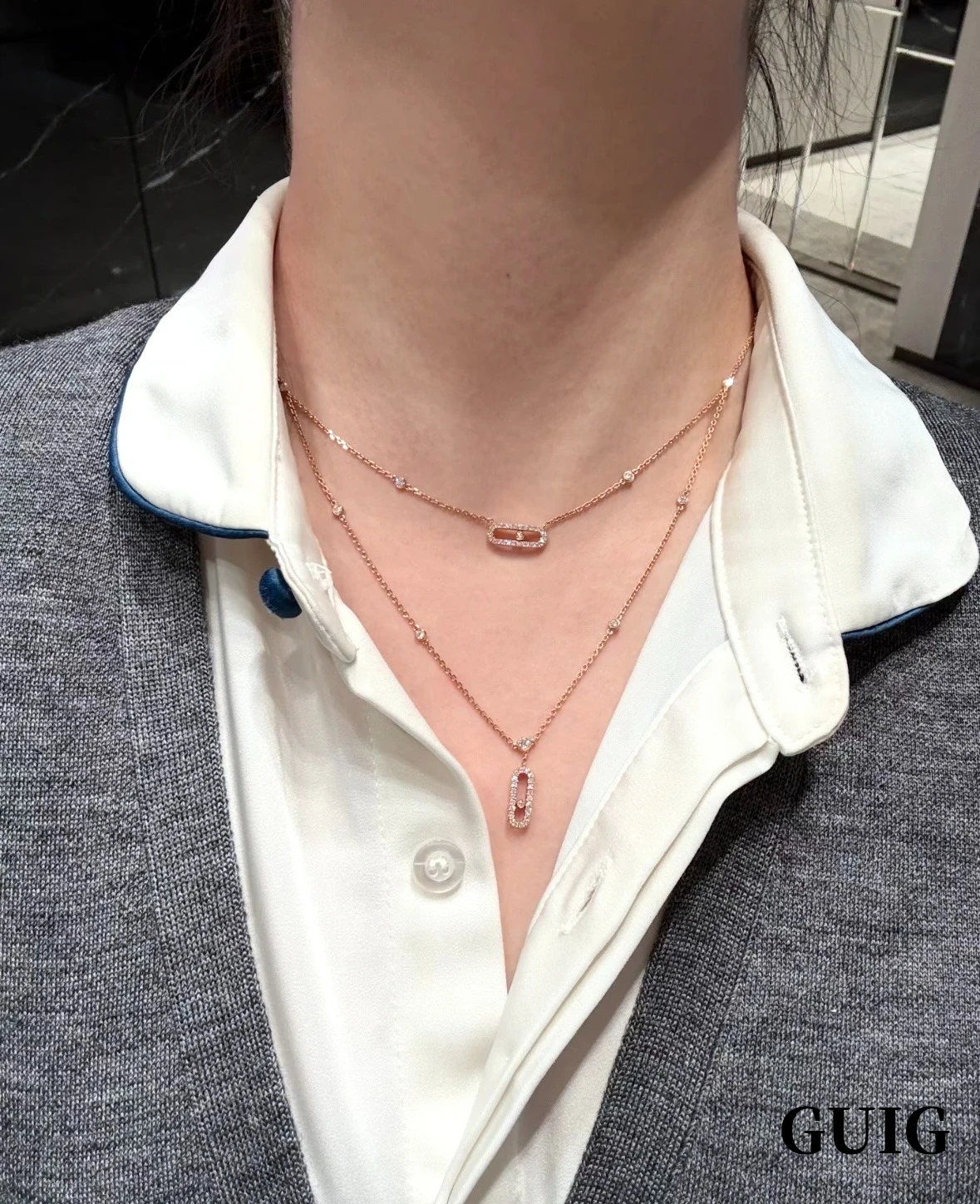 GUIG double-layer full-diamond - đánh giá và giá Layered Necklace Set