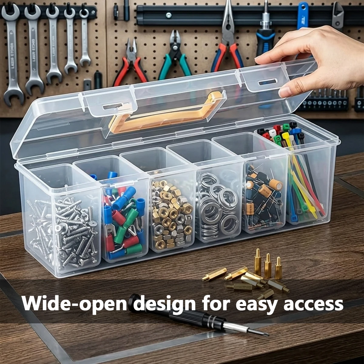 7-teiliges Hardware-Aufbewahrungsbox-Set mit herausnehmbaren Innenbehältern, tragbarer Fach-Organizer, PP-Werkzeugkoffer für Schrauben, Muttern, Bolzen und kleine Handwerksarbeiten – Detail 6
