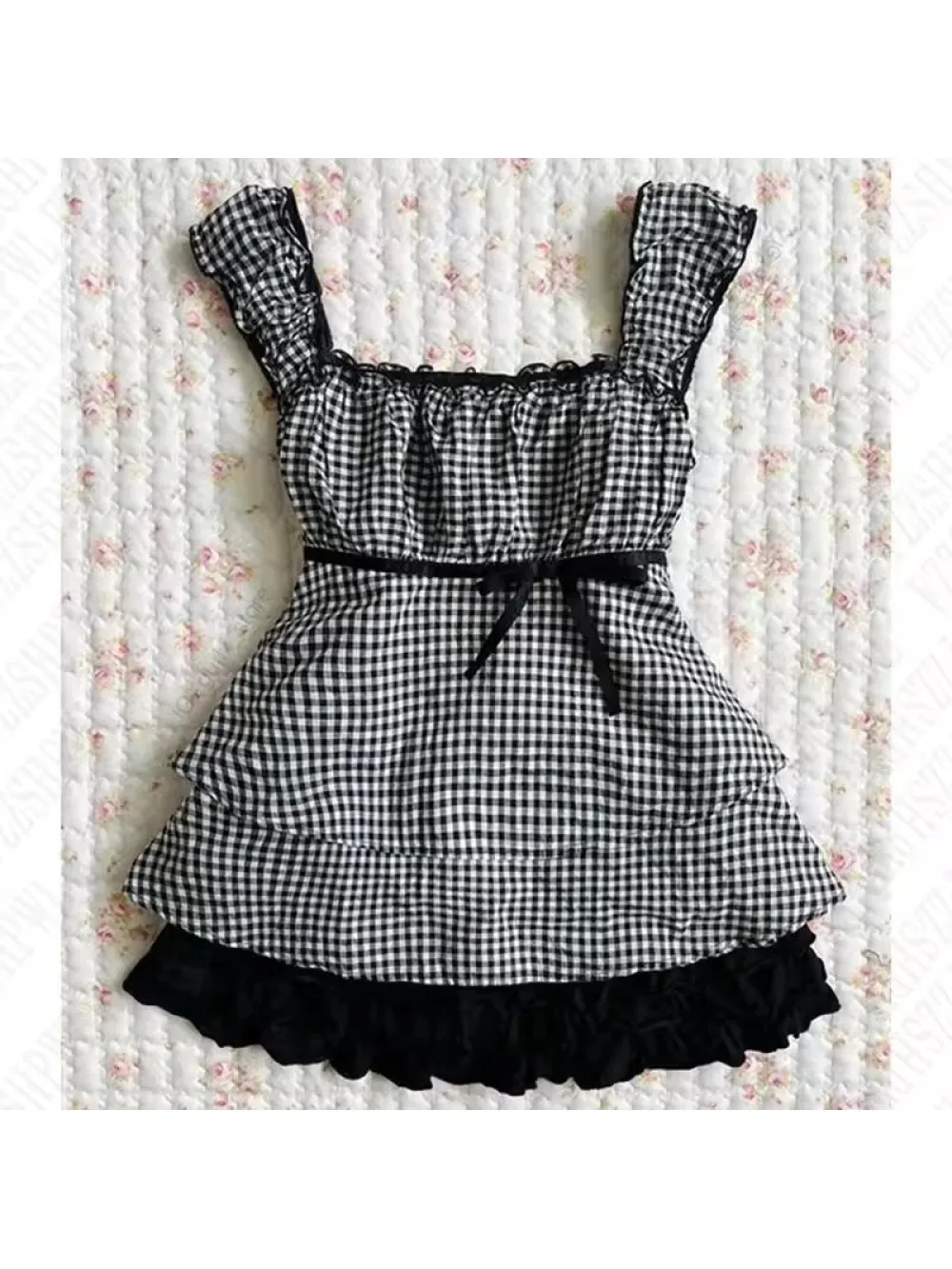 2026 Sweet Light Retro Plaid Patchwork Backless Top Summer Japanese Lace Bow Vest Fresh Fashion Sleeveless Girls Wear Versatile