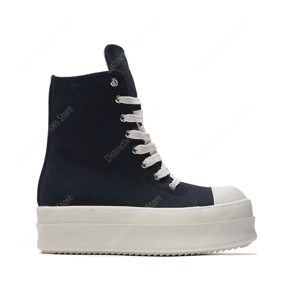 Men's Canvas Shoes Double Bumpers Women's Sneakers Lace-Up Black Ro High-Top Shoes For Men Classic Thick Sole Flat Ankle Boots