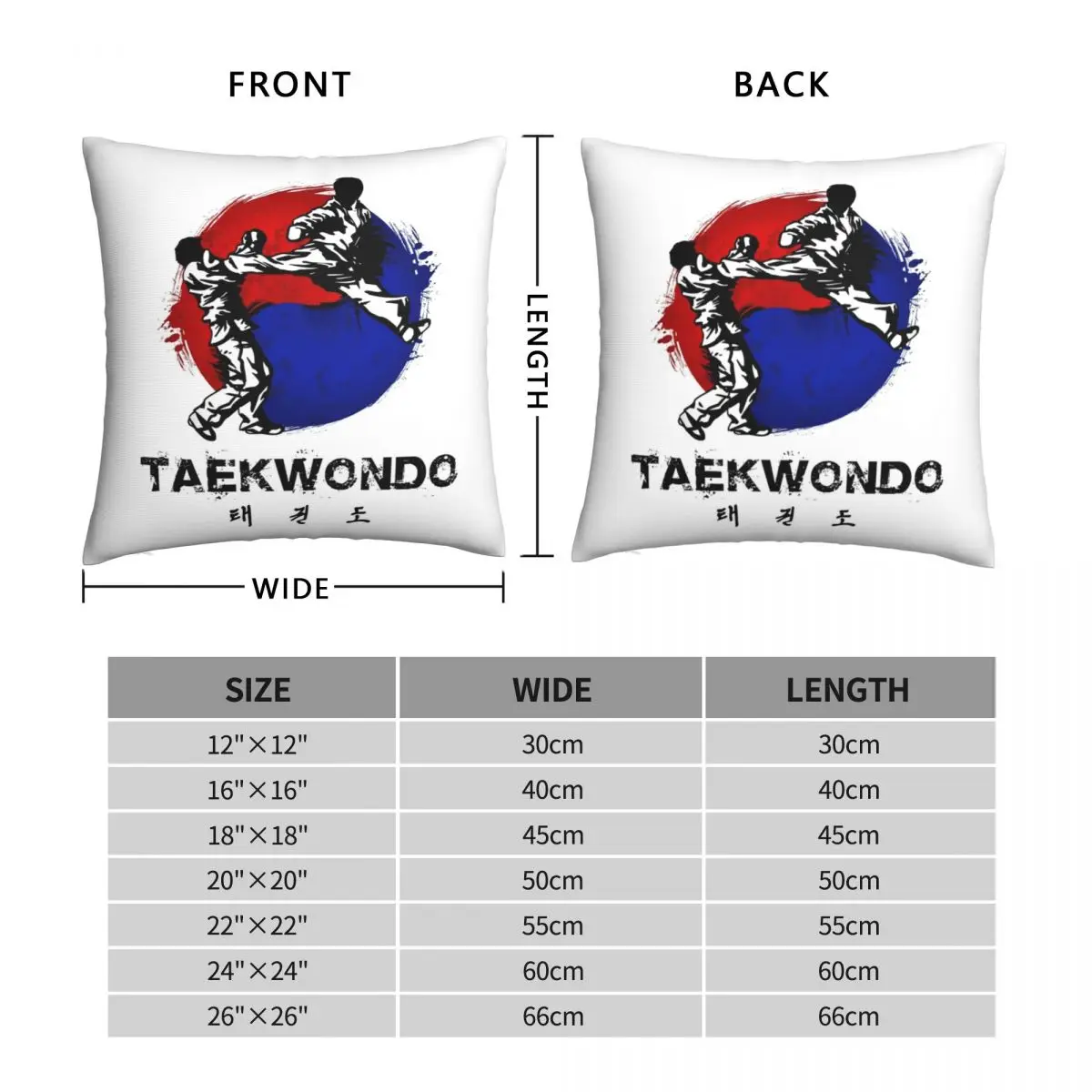 Taekwondo Square Pillowcase Polyester Linen Velvet Printed Zip Decor Pillow Case Sofa Seater Cushion Cover