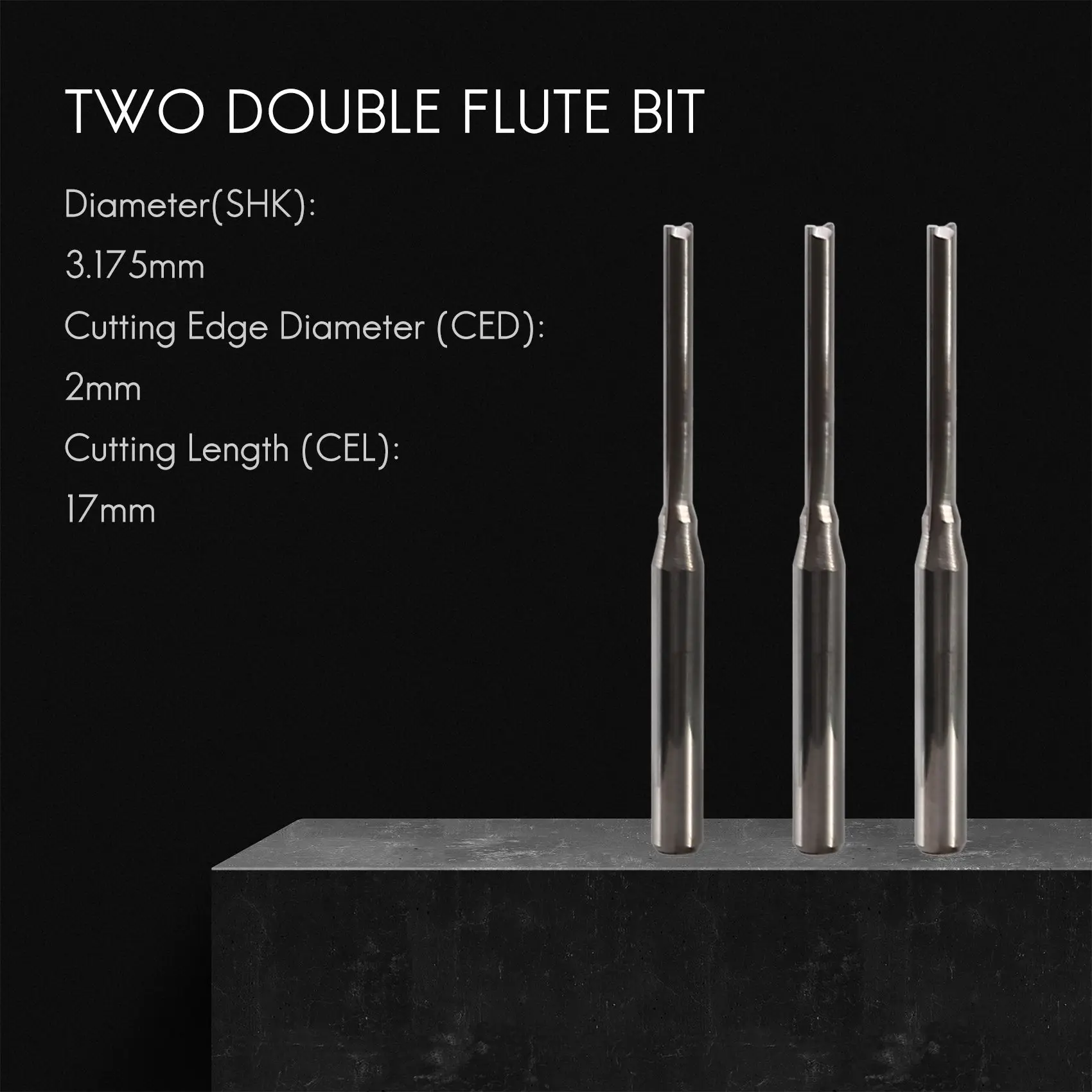 ABLK 10 Pcs Two Flutes Straight End Mills Straight Slot Bit Wood Cutter Two Double Flute Bits 3.175X2X17Mm for CNC Router