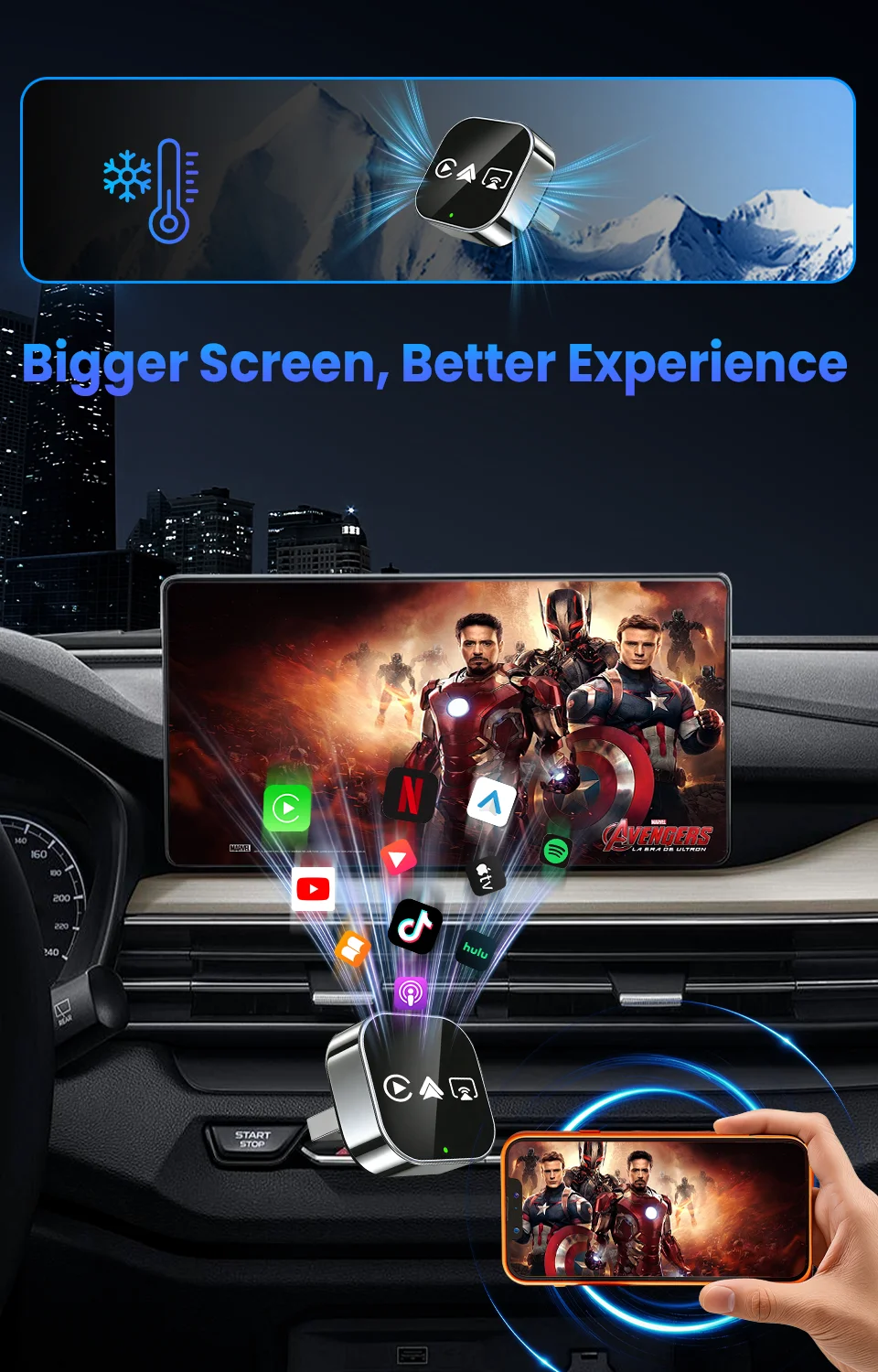 CarRocket Intelligente Autosysteme 4-in-1 Kabelloser CarPlay-Adapter Android Auto für eingebautes CarPlay passend für VW FAIT – Detail 4