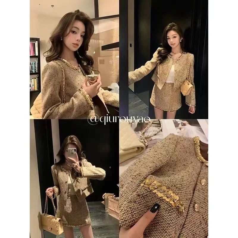 

2024 New Elegant Style High-end Advanced Temperature Niche Luxurious Gilt Tweed Fragrance 2 Piece Sets Women's Outfits