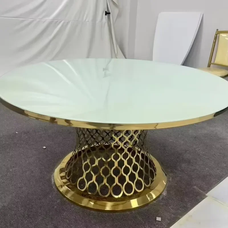 Modern Stainless Steel Wedding Coffee Dining Table Set with Glass for Hotel Restaurant Banquet Event Party Dining Table