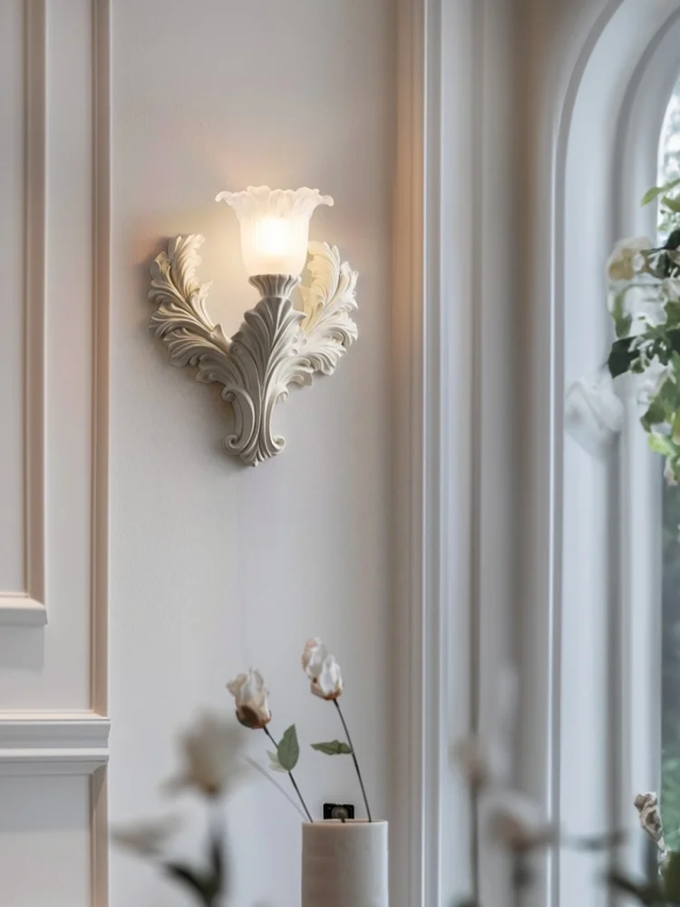 مصباح جداري على شكل زهرة منحوتة من الجبس الفرنسي لغرفة المعيشة وأريكة خلفية ومصباح جداري لممر الفندق #4