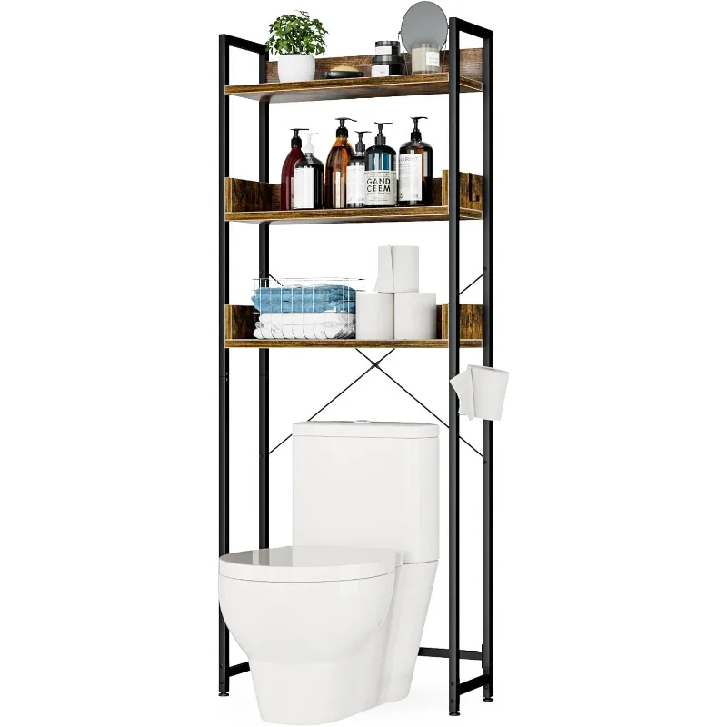 

Over-The-Toilet Storage, 3 Tier Bathroom Organizer Shelf, Freestanding Space Saver with Toilet Paper Holder, Multifunctional