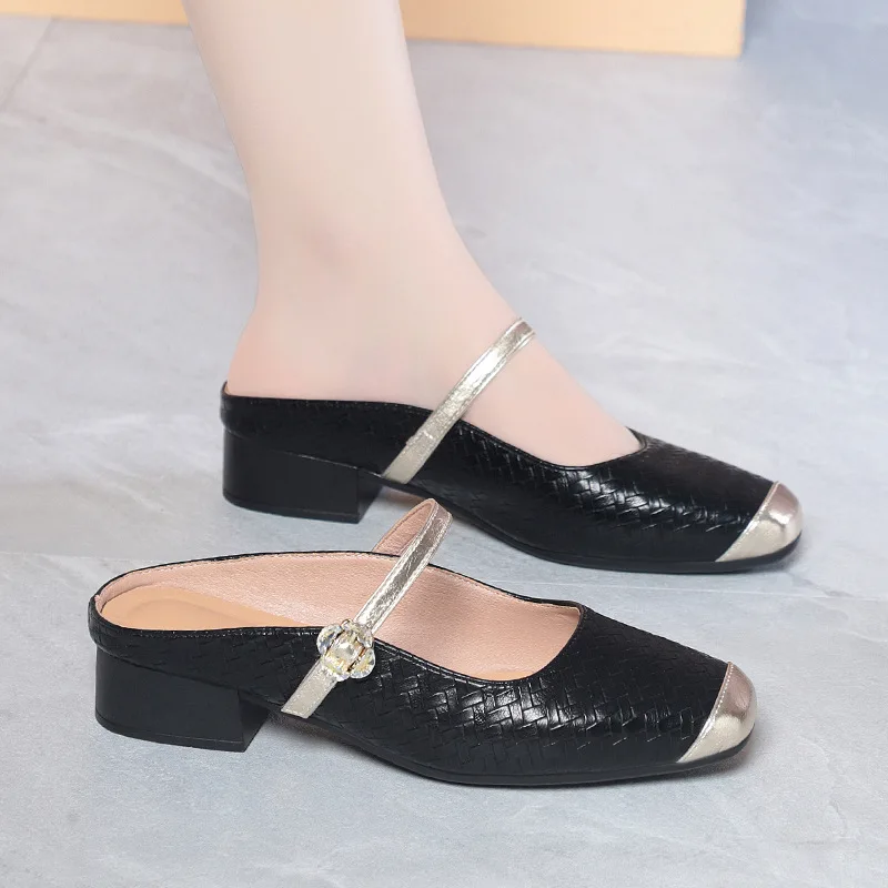 

Туфли-мюли Мэри Джейн из мягкой кожи с квадратным носком, на каблуке 3 см, в стиле ретро, дышащие, разноцветные, весна-лето 2026