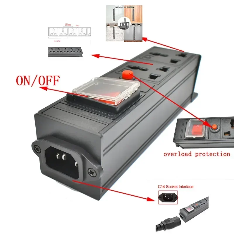C14 port PDU power strip  1-10AC  Universal socket Network Cabinet Rack Switch wireless Electrical  with overload protection