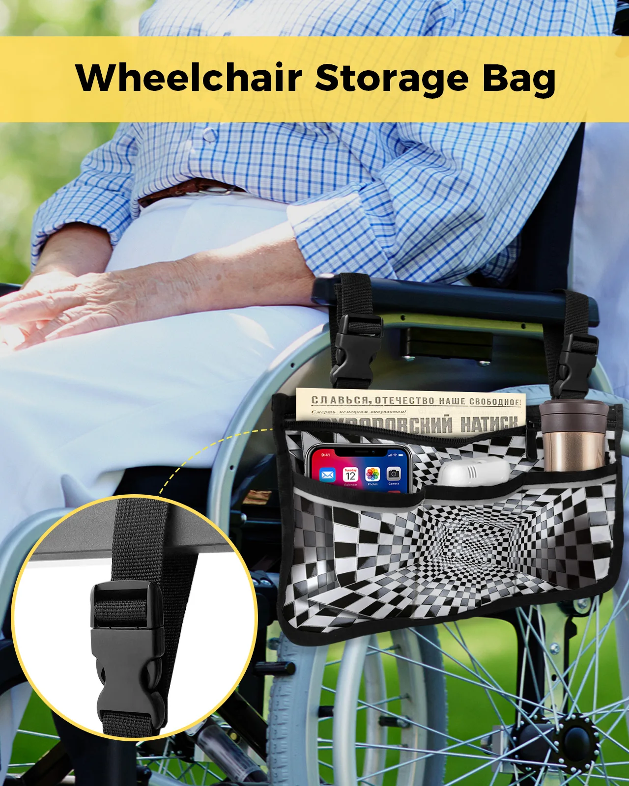 3D Space Grid Wheelchair Bag With Pockets Reflective Strips Armrest Side Bags Electric Scooter Walking Frame Storage Pouch