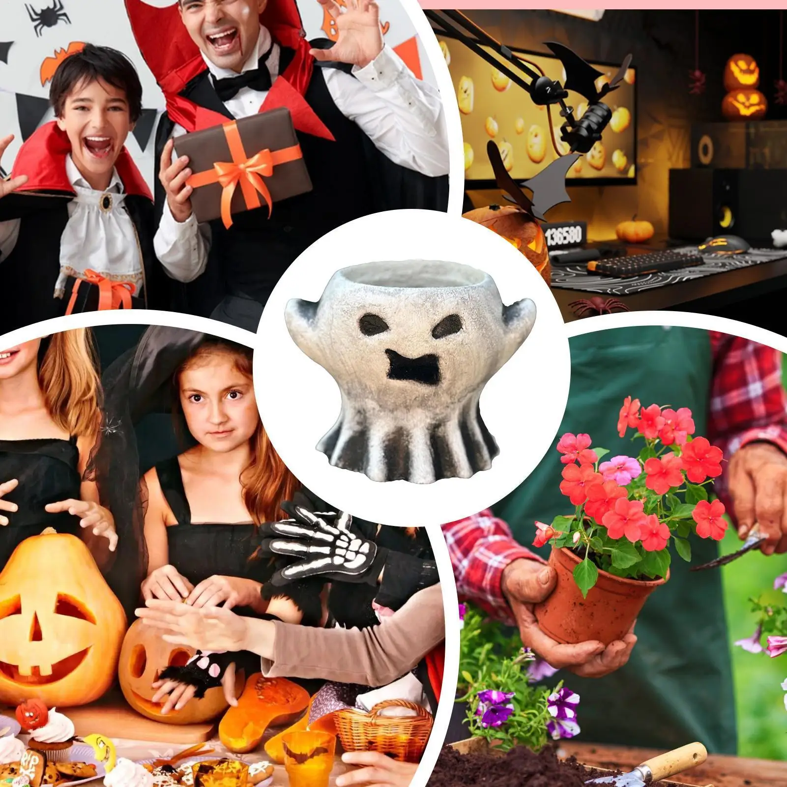 Halloween Decor Ghost Planter Ghost Vase Bucket Horror Theme Spooky Festival Resin Creative Flower Pot For Garden