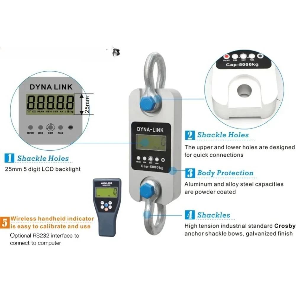 for GWD 200 High Accurate For Gauge Heay Scale LCD Digital Load ll Shackles Weight Wireless Electronic Dynamometer 50 T
