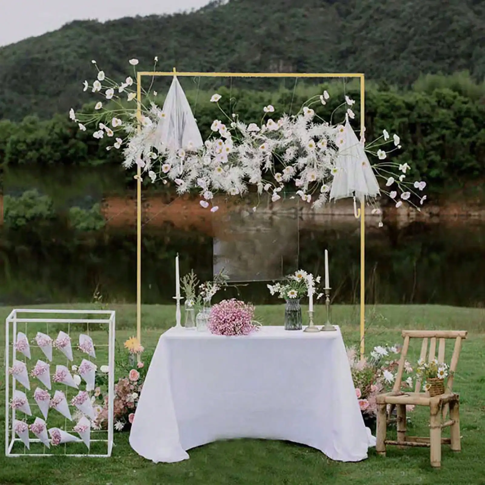 

2X2.1M Gold Wedding Arch Square Metal Flower Rack W/ Bases For Wedding Party Party Favors Room Decor