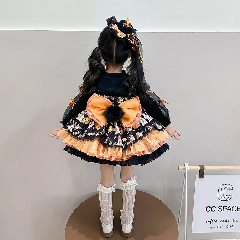 Urocza Lolita Halloweenowa Spódniczka do Tańca dla Dziewczynek Dziecięca Jesienno-Zimowa Kostium Cosplay Bufiaste Spódnice Słodkie