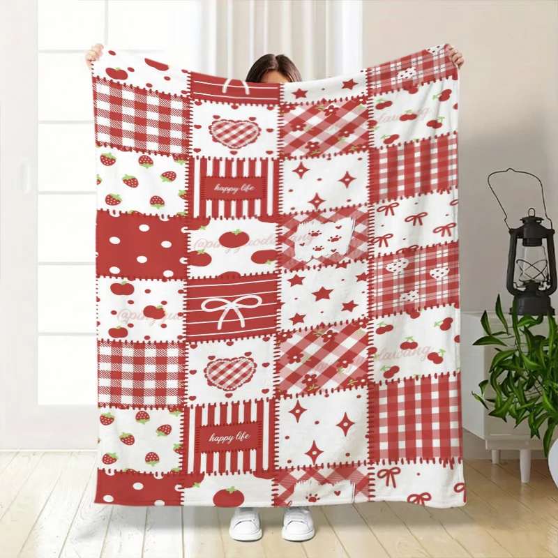 Checkered Bell Mistletoe Print Throw Blanket Living Room Sunroom Guest Nook Family Den Soft Blanket Christmas Presents