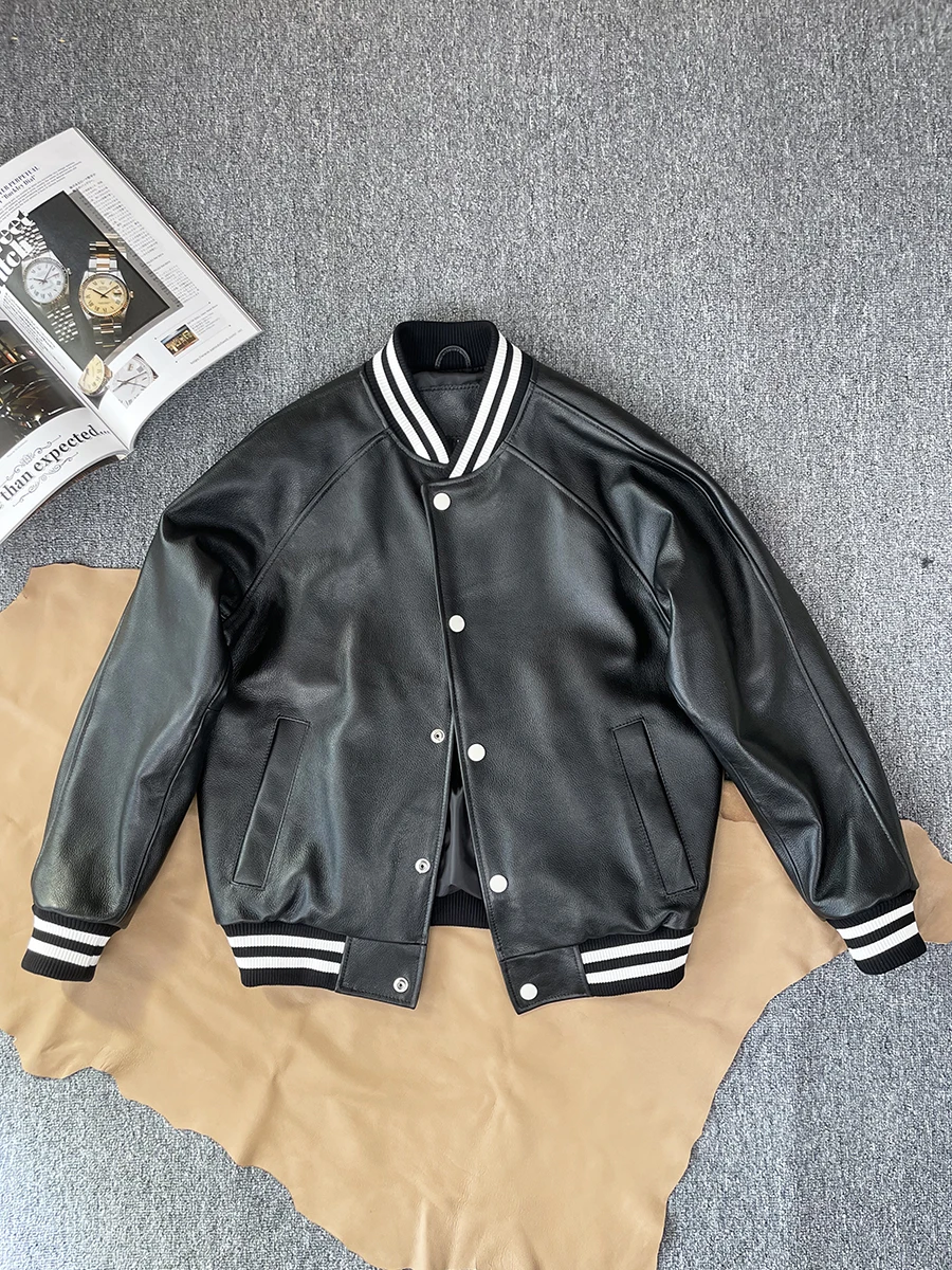 

Американская свободная бейсбольная куртка из натуральной воловьей кожи для мужчин, универсальная молодежная весенняя верхняя одежда